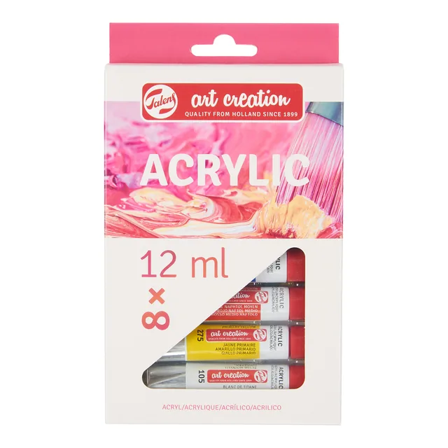 Acrylverf TAC met stappenplan 12ml set 8 kleuren