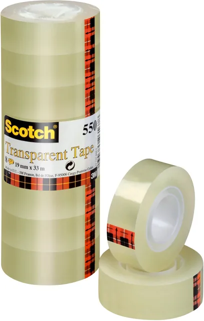 Plakband Scotch 550 19mmx33m transparant 8 rollen