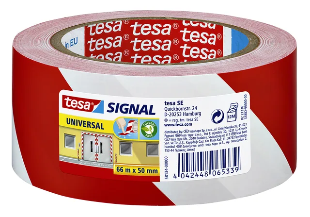 Waarschuwingsstape tesa 66mx50mm rood wit