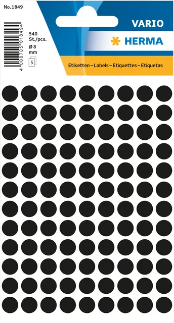 Etiket HERMA 1849 rond 8mm zwart 540st