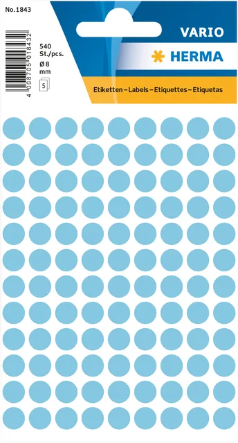 Etiket HERMA 1843 rond 8mm blauw 540st
