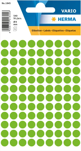 Etiket HERMA 1845 rond 8mm groen 540st