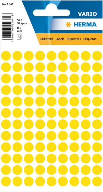 Etiket HERMA 1841 rond 8mm geel 540st