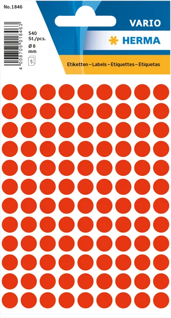 Etiket HERMA 1846 rond 8mm fluor rood 540st
