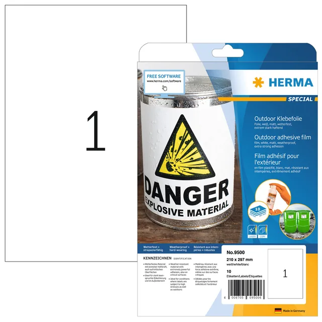 Etiket HERMA 9500 A4 210x297mm 10st folie wit