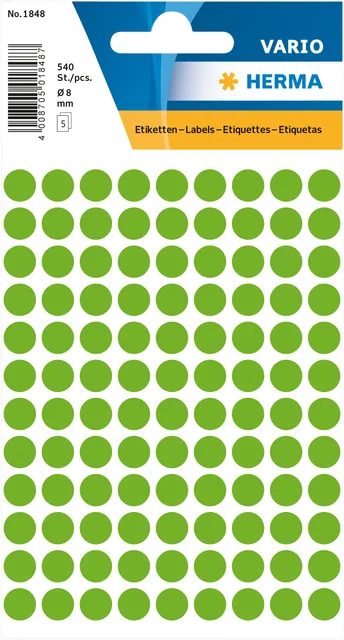 Etiket HERMA 1848 rond 8mm fluor groen 540st
