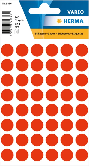 Etiket HERMA 1866 rond 12mm fluor rood 240st