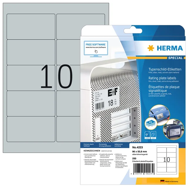 Etiket HERMA 4223 96x50.8mm folie zilver 250st