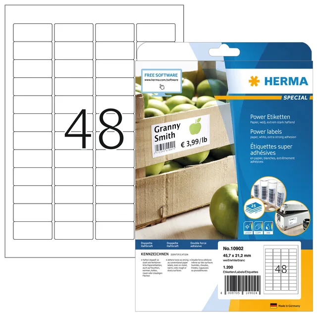 Etiket HERMA Power 10902 45.7x21.2mm wit 1200st