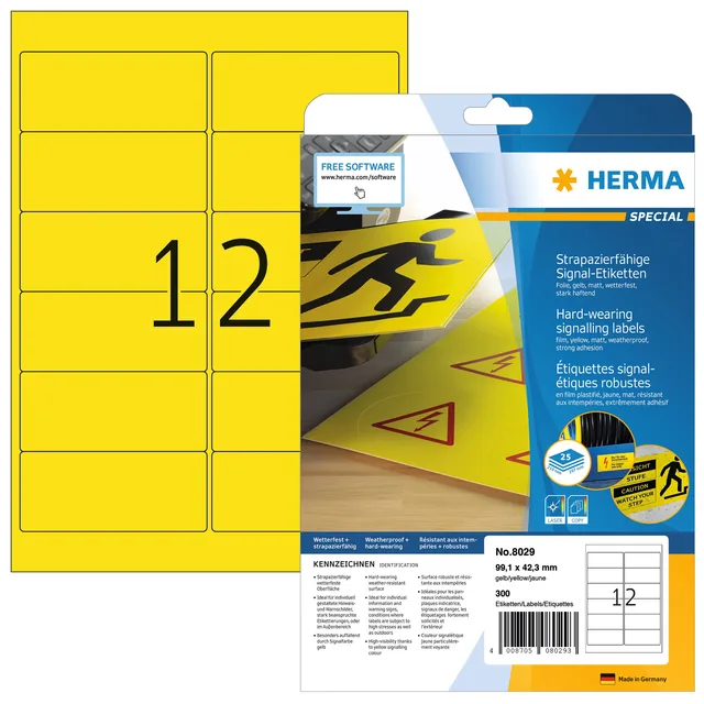 Etiket HERMA 8029 99.1x42.3mm folie 300st geel