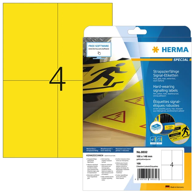 Etiket HERMA 8032 105x148mm 100st folie geel