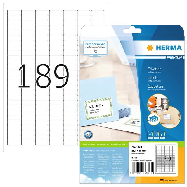 Etiket HERMA 4333 25.4x10mm A4 4725st