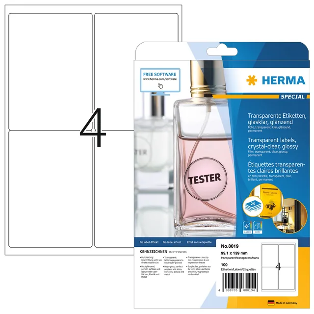 Etiket HERMA 8019 99.1x139mm 100st transparant