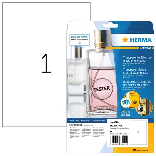 Etiket HERMA 8020 210x297mm transparant 25st