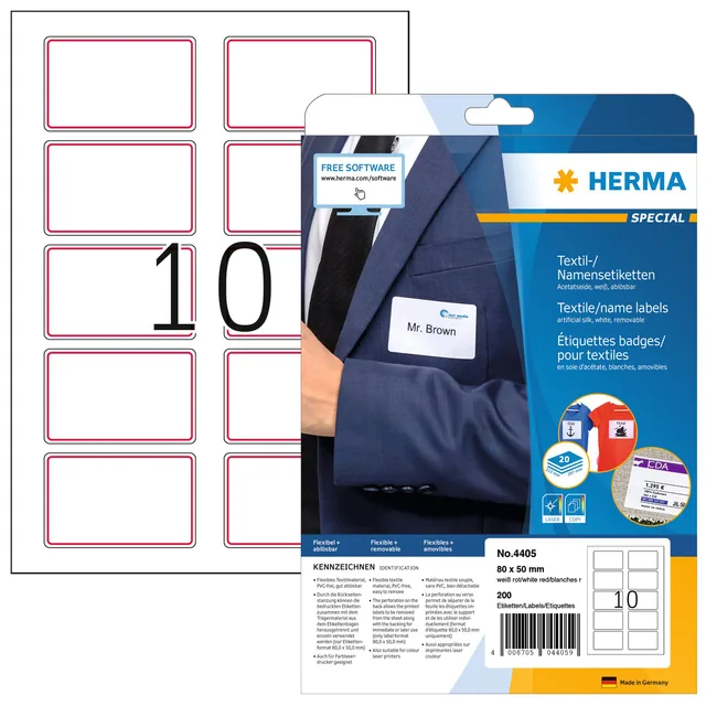 Naambadge etiket HERMA 4405 80x50mm wit rood 200st
