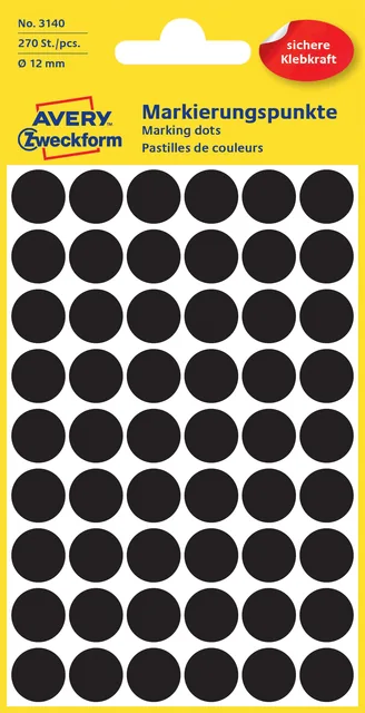 Etiket Avery 3140 rond 12mm zwart 270st