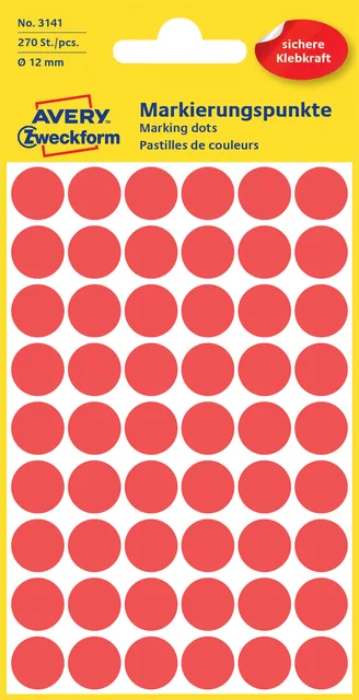 Etiket Avery 3141 rond 12mm rood 270st