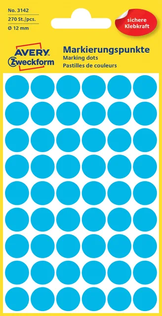 Etiket Avery 3142 rond 12mm blauw 270st