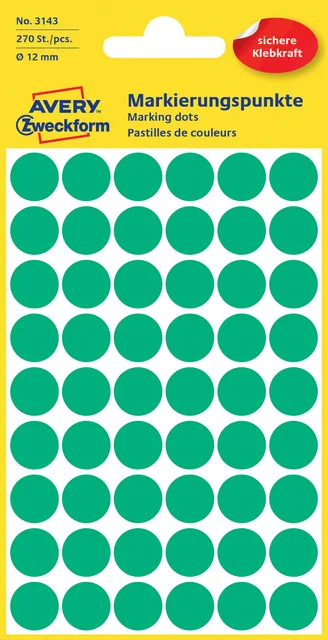 Etiket Avery 3143 rond 12mm groen 270st