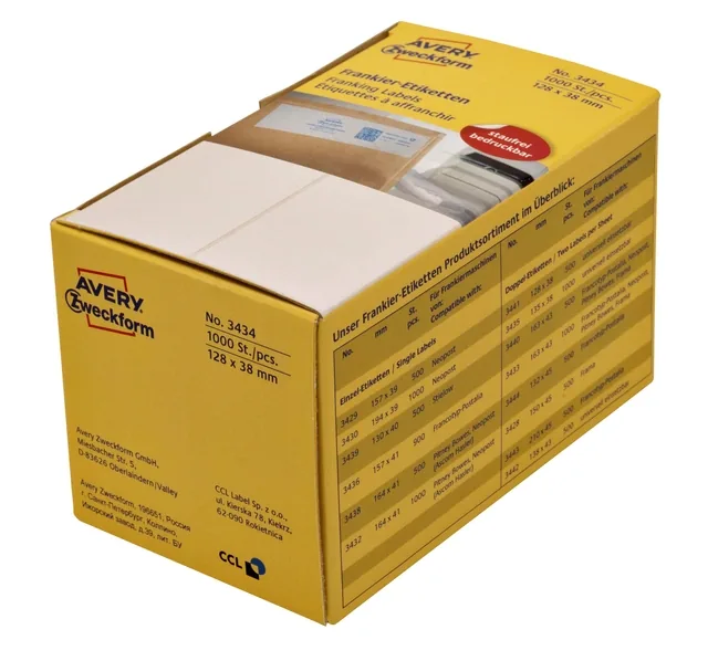 Frankeeretiket Avery 3434 128 x38mm 1000st
