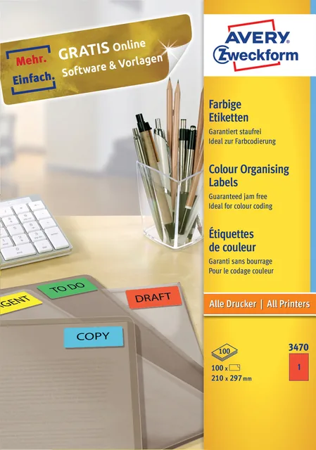 Etiket Avery 3470 210x297mm A4 rood 100st