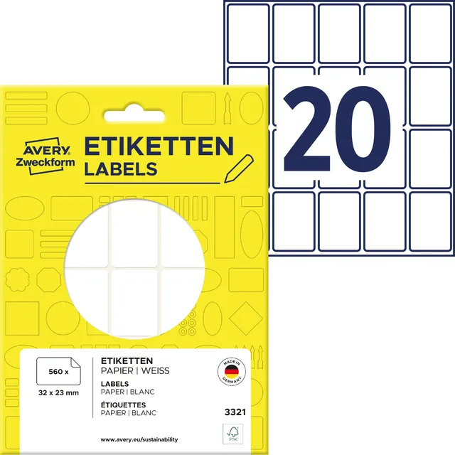 Etiket Avery 3321 32x23mm wit 560st