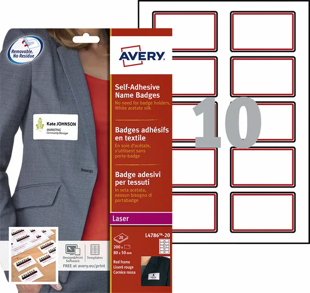 Naambadge etiket Avery L4786-20 80x50mm 200st rd