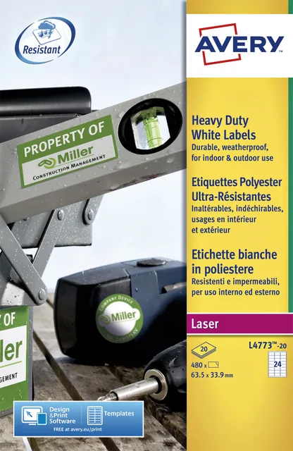 Etiket Avery L4773-20 63.5x33.9mm wit 480st
