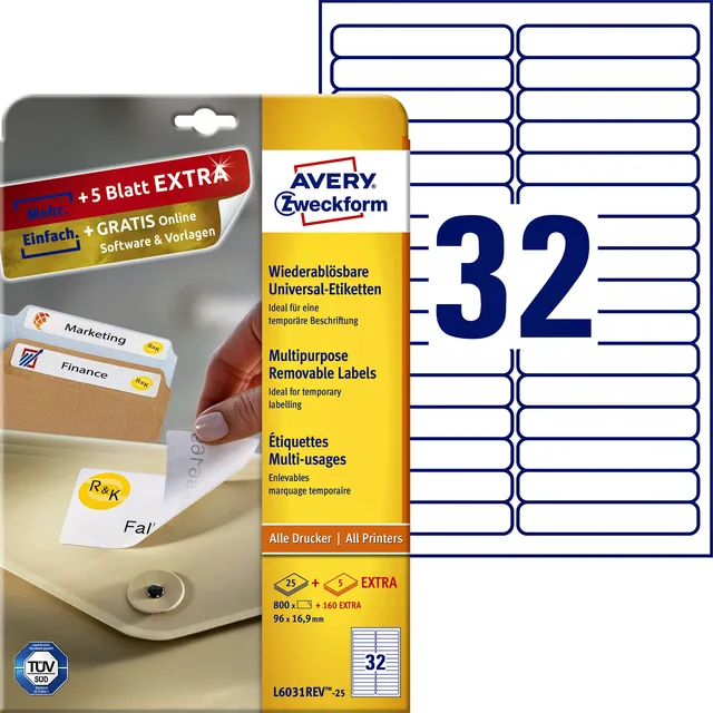 Etiket Avery L6031REV-25 96x16.9mm wit 800st
