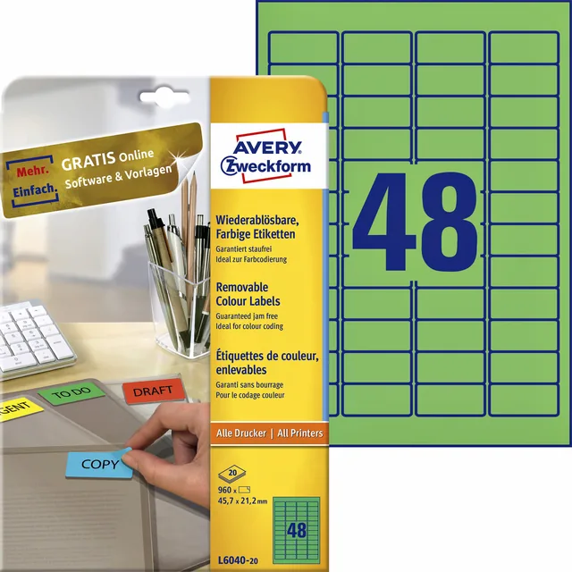 Etiket Avery L6040-20 45.7x21.2mm groen 960st