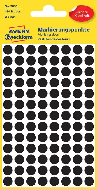 Etiket Avery 3009 rond 8mm zwart 416st