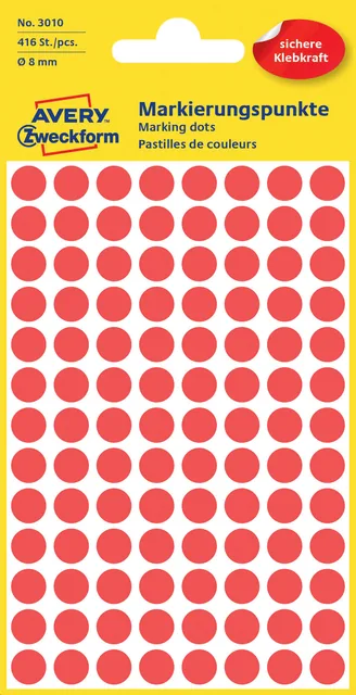 Etiket Avery 3010 rond 8mm rood 416st