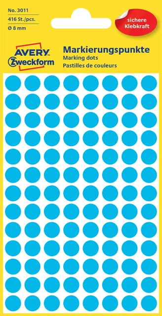 Etiket Avery 3011 rond 8mm blauw 416st