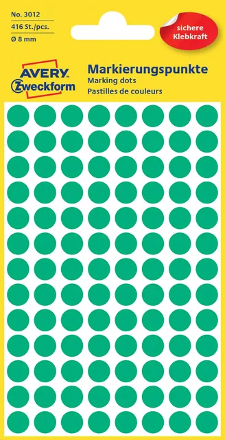 Etiket Avery 3012 rond 8mm groen 416st