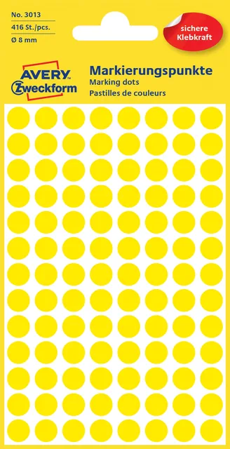 Etiket Avery 3013 rond 8mm geel 416st