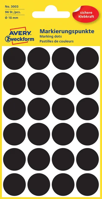 Etiket Avery 3003 rond 18mm zwart 96st
