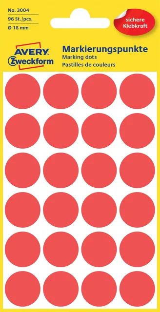 Etiket Avery 3004 rond 18mm rood 96st