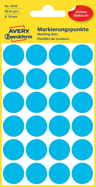 Etiket Avery 3005 rond 18mm blauw 96st