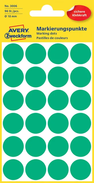 Etiket Avery 3006 rond 18mm groen 96st