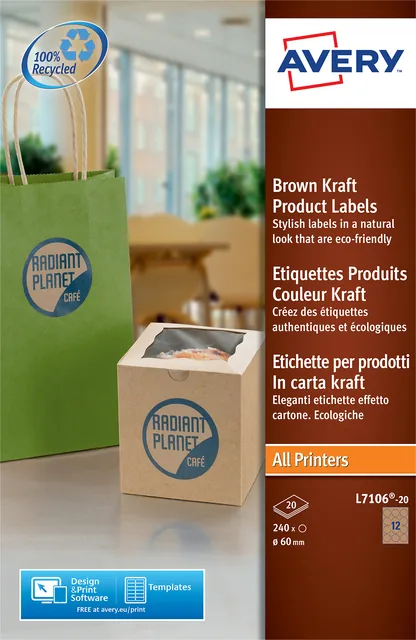 Etiket Avery L7106-20 60mm bruin 240st