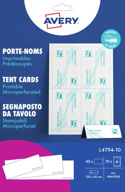 Tentkaart Avery L4794-10 120x45mm wit 40st