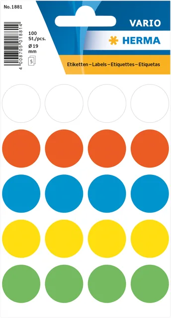 Etiket HERMA 1881 rond 19mm assorti 100st