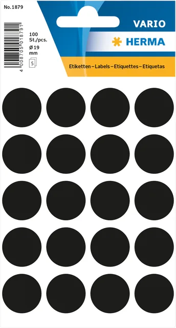 Etiket HERMA 1879 rond 19mm zwart 100st