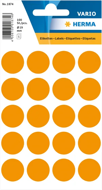 Etiket HERMA 1874 rond 19mm fluor oranje 100st