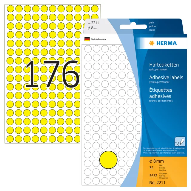Etiket HERMA 2211 rond 8mm geel 5632st