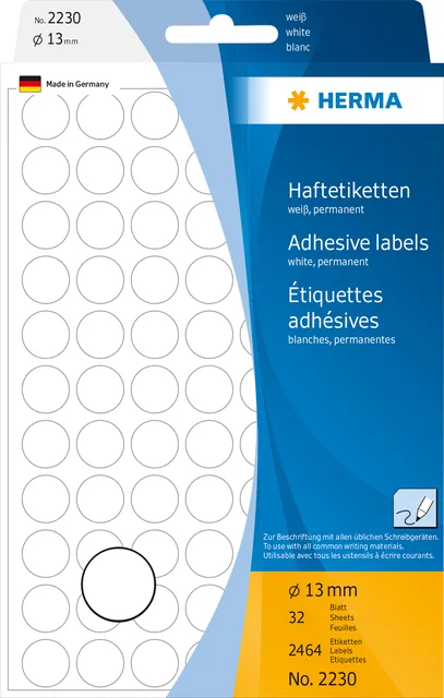 Etiket HERMA 2230 rond 13mm wit 2464st