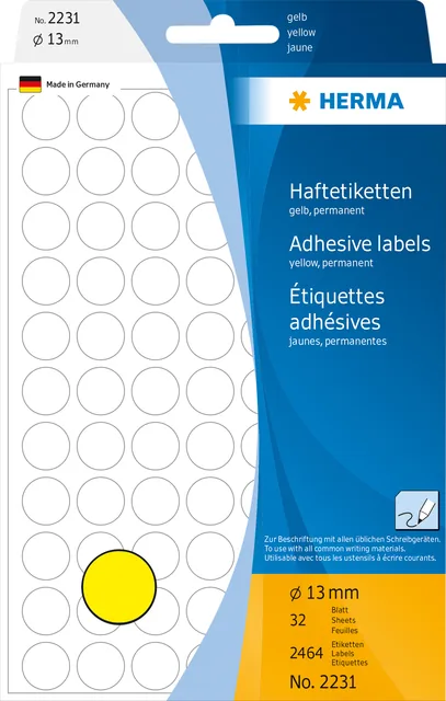 Etiket HERMA 2231 rond 13mm geel 2464st