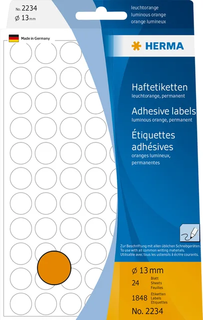 Etiket HERMA 2234 rond 13mm fluor oranje 1848st