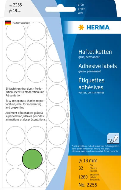 Etiket HERMA 2255 rond 19mm groen 1280st