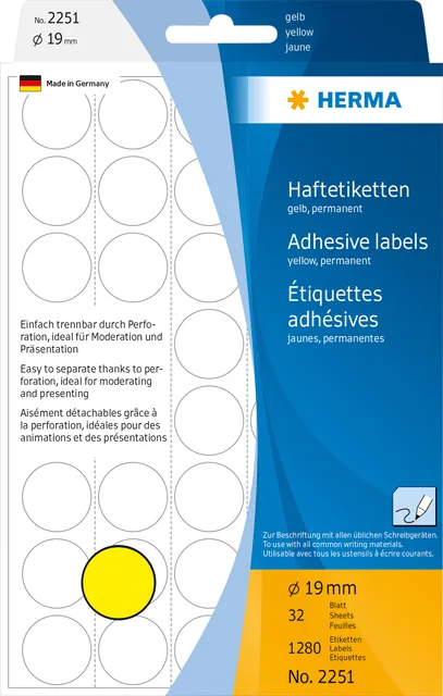 Etiket HERMA 2251 rond 19mm geel 1280st